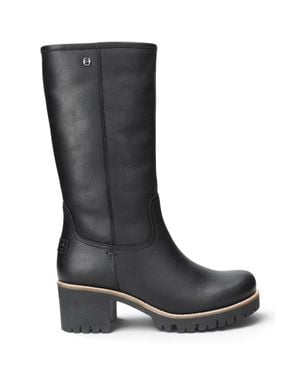 Panama Jack Leather Waterproof Heeled High Winter Boots - Black