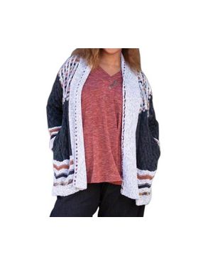 On The Plus Side Printed Long Sleeve Knitted Sweater - Blue