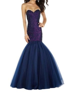 Alyce Paris Sweetheart Tulle Mermaid Gown - Blue