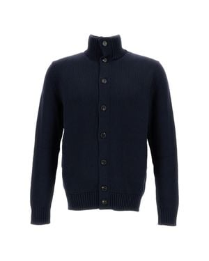 Zanone Oversized Cardigan With High Ribbed Collar And Button Closure - Blue
