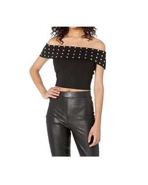 Bebe Off The Shoulder Studded Crop Top - Black