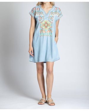 Apny Embroidered Boho Dress - Blue