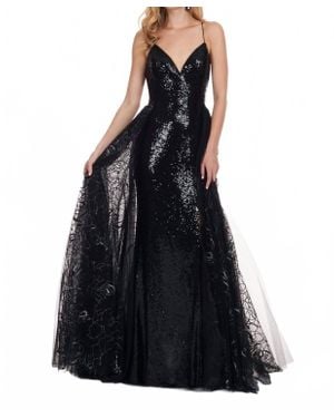 Rachel Allan Fully Sequined Gown With Sheer Overlay - Blue
