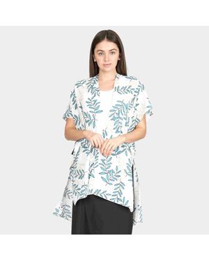 TRUEDAMES Leaf Patterned 28" X 34" Cover Up Kimono Poncho - Metallic