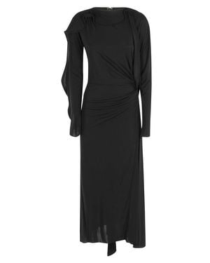 Victoria Beckham Asymmetrical Long Sleeve Draped Jersey Dress - Black
