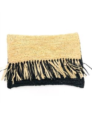 Shebobo Coco Fringe Crochet Straw Clutch - Metallic