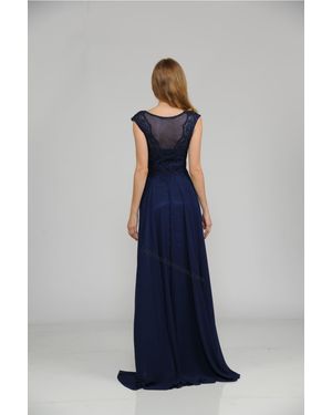 TRUEDAMES Cap Sleeve Long Chiffon Mother Of Bride Dress - Blue
