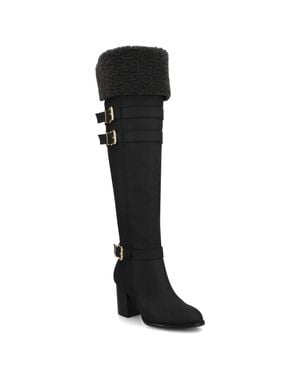 Journee Collection Alyza Over-The-Knee Sherpa Boots - Black