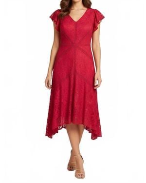 Taylor V-Neck Lace Midi Dress - Red