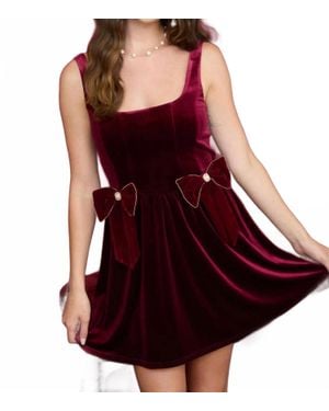 Blu Pepper Velvet Jeweled Bow Detail Corset Midi Dress - Red