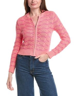 Isla Eliza Pointelle Stripe Zip Bomber Jacket - Red