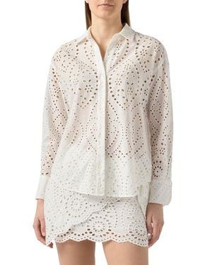 MC2 Saint Barth Lightweight Eyelet Embroidery Shirt With Scalloped Hem - White