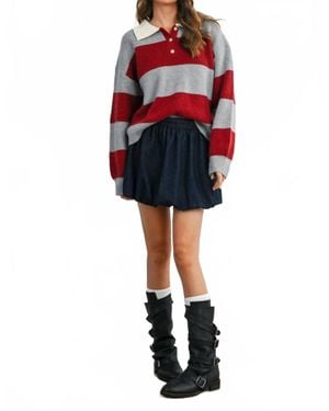 Buttermelon Buttoned Striped Collared Long Sleeve Top - Black