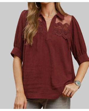Umgee Lace Detail Collared Blouse