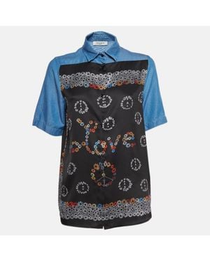 Sandro Printed Chambray Short Sleeve Top - Blue