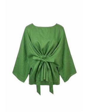P.Cill Luxe Linen Tie-Front Blouse - Green