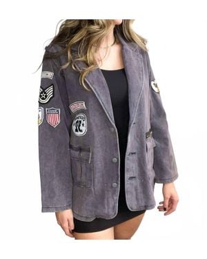 Pol Vintage Patch Detail Military Blazer Jacket - Gray