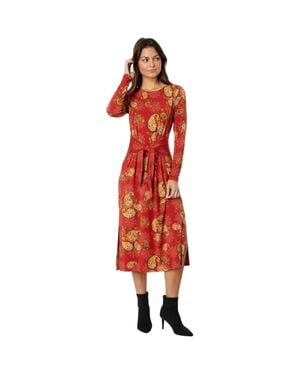 Johnny Was Janie Long Sleeve Tie Front Knit Dress, Alexandria - Red
