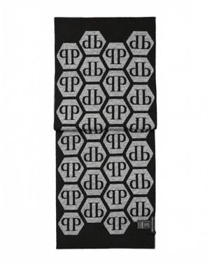 Philipp Plein Two-Tone Logo Scarf - Black