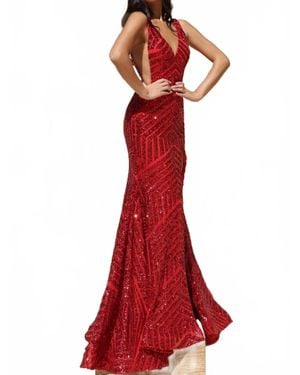 Jovani V-Neck Sleeveless Gown - Red