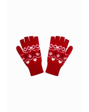 LoveShackFancy Emeri Wool Fair Isle Fingerless Gloves - Red