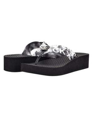 Calvin Klein Meena Sandals Toe Post Platform Flip Flop Htat333 - Blue