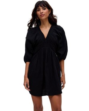 Raffya Soipoi Ruched V-Neck Mini Dress - Black
