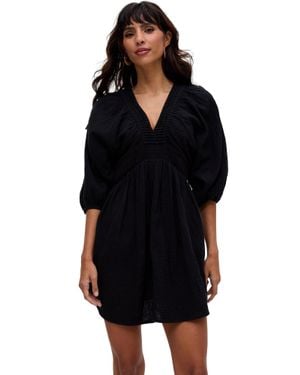 Raffya Soipoi Ruched V-Neck Mini Dress - Black