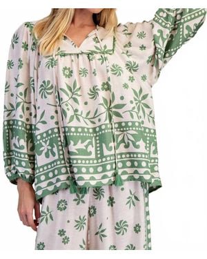 Easel Linen Boho Top - Green