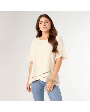 Coco + Carmen Layla Short Sleeve Crossover Ruffle Top - Natural