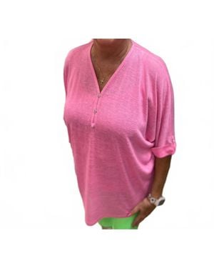 Marble Oversized V-Neck Top Set - Pink