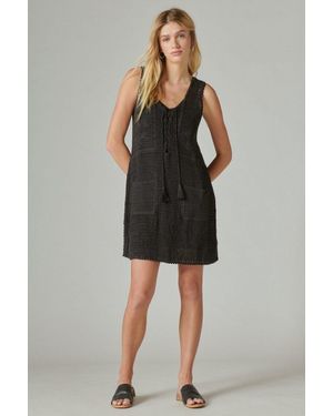 Lucky Brand Crochet Baja Tunic Dress Meteorite Cotton Tie Front Vsq86 - Black
