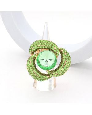Fashnzfab Round Stone Centered Rhinestone Paved Flower Stretch Ring - Green