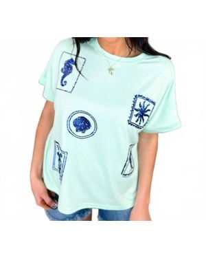 Jess Lea Stamped By The Sea Sequin Short Sleeve Top - Blue