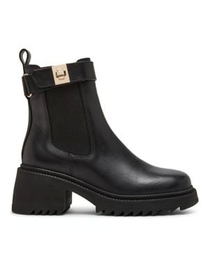 Steve Madden Gate Boots Leather Round Toe Block Heel Jobb650 - Black