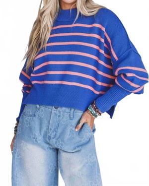 In-Loom Cropped Mock Neck Sweater - Blue