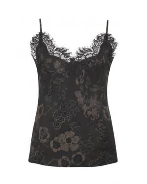 Gold Hawk Lace Trim Silk Camisole - Black
