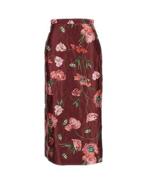 Erdem Ruby Floral Satin Skirt - Red