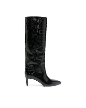 Paris Texas Calf Leather Crocodile Mid-Calf Boots - Black