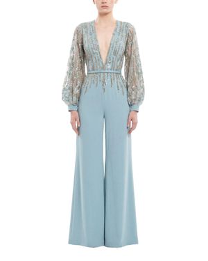 Saiid Kobeisy Crepe Beaded Jumpsuit - Blue
