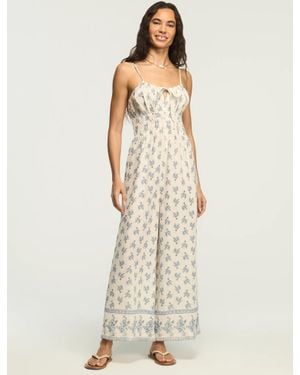 Lucky Brand Gauze Smocked Waist Jumpsuit - Natural