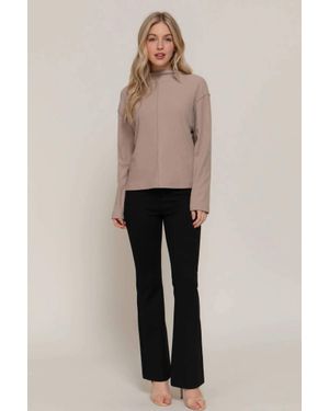 Active Basic Frontier Brushed Rib Mock Neck Western Top - Natural