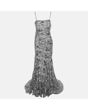 Badgley Mischka Badgley Mishka Sequin Mesh Embellished Dress - Gray