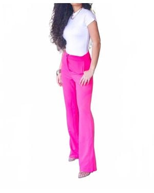 SurelyMine Straight Leg Side Slit Trouser Pants - Pink