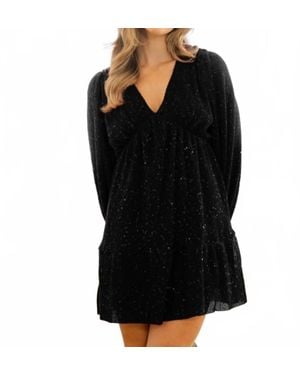 Jodifil Lurex Narrow Pleated V-Neck Dress - Black