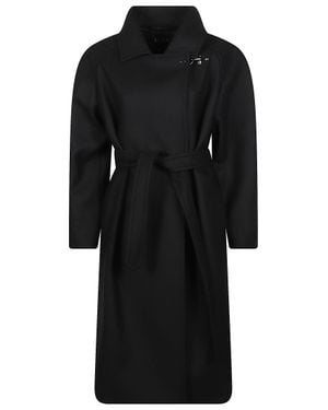 Fay Belted Knee-Length Classic-Collar Wool-Blend Coat - Black