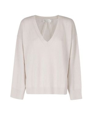 Roberto Collina Meringue Textured Back V-Neck Superfine Merino Sweater - White