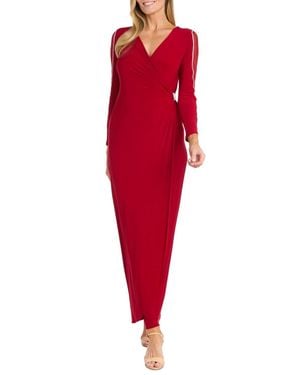 R & M Richards Long Faux Wrap Style Evening Dress - Red