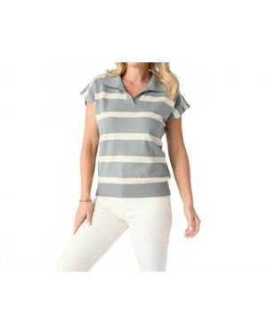Coco + Carmen Heavenly-Luxe Short Sleeve V-Neck Striped Sweater - Black