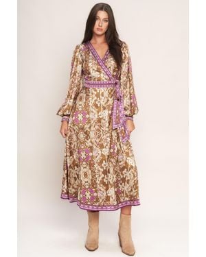 TRUEDAMES Ikat Bloom Woven Midi True Wrap Dress - Pink